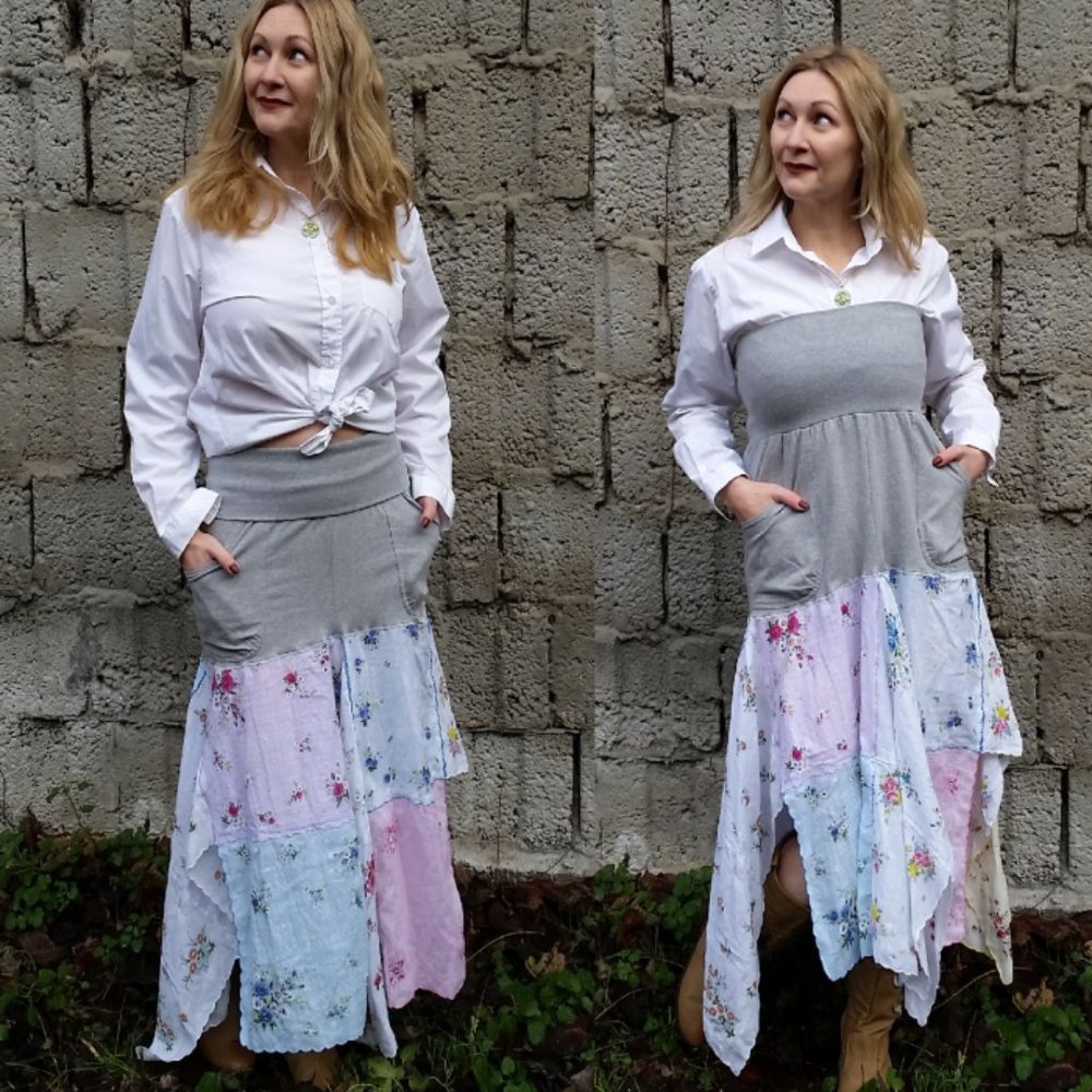 Refashioned Patchwork Handkerchief Skirt/Dress S/M